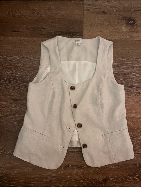 J. Crew Tops - J. Crew Sleeveless Linen-Blend Vest — Natural Beige with Wood Buttons